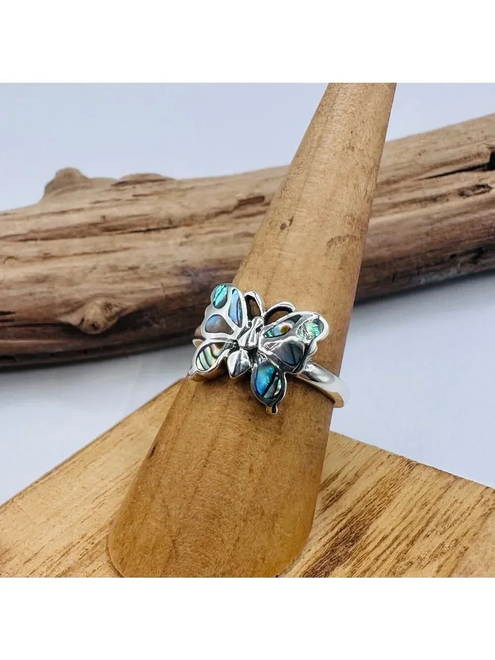 Abalone Butterfly Sterling Silver Ring